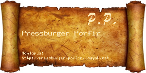 Pressburger Porfir névjegykártya